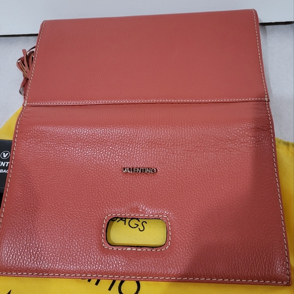 Authentic Valentino Mario Large Clutch shoulder leather bag crossbody Orange - Picture 11 of 17